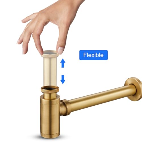 KEOKBON Siphon P Bottle Trap 32mm G1-1/4" for Universal Plumbing System Bathroom Washbasin Sink & Washstand Extension Tube Adjustable Odor Trap Anti-Fading Antique Brass - Image 4
