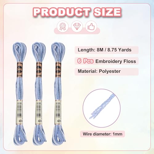 Image of PATIKIL 6 Skeins Embroidery Floss, Polyester Embroidery Threads Bracelets String for Cross-Stitch Hand Embroidery, Blue Purple