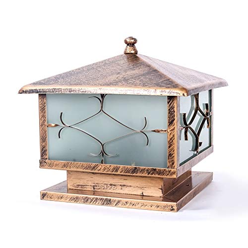 IUokLU Lampada da Terra a Colonna in Bronzo Vintage Giardino Europeo IP45 Impermeabile Lampada da Terra a Colonna in Ferro antiruggine in Vetro per Villa,Multicolore - 40 cm di Altezza