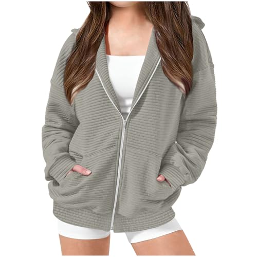 Big Kids' Plus Size Hooded Sweatshirts Fall Fashion Casual Loose Sweatshirt For Girls Athletic Full-Zip Pullover2