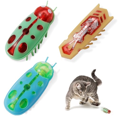 3 PCS Interaktives Katzenspielzeug, interaktive wanze katzenspielzeug, interaktives elektrisches Haustierspielzeug,Elektrisches Spielzeug für Katzen, Marienkäfer Spielzeug für Katzen...
