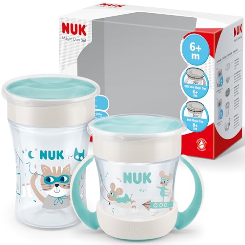 NUK Magic Cup & Mini Magic Cup Duo de gobelets d'apprentissage | Bord anti-fuite à 360° | 6 mois et plus | Anti-fuite et sans BPA | 160 ml et 230 ml | Menthe