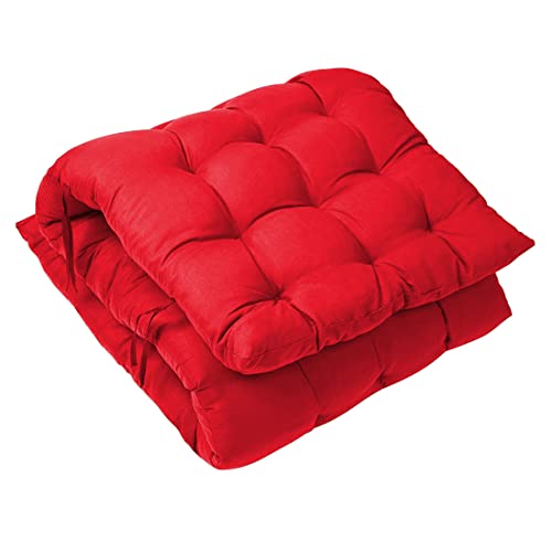 Image of Super Comfy Long Rocking Chair Cushion /Bench Back Seat Pad Cotton Handmade Quilts (Red -18 x 50 Inch)
