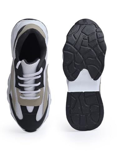 Image of JM LOOKS Women Bold Black & Beige Lightning Sneakers Shoes High-Performance, Stylish, and Built for Comfort