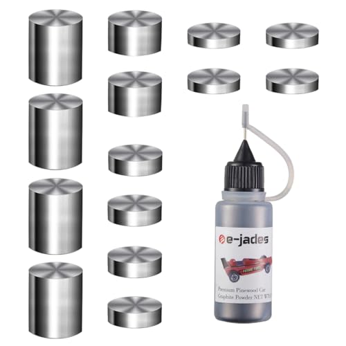 Pinewood Weights Car Kit-Derby Car Tungsten Weights 3.25OZ 14 Pieces 4 Sizes&0.5OZ Graphite Powder Lubricant- Cylindrical Weights-Graphite Lubricant for Derby car Pine Derby Car Wheels Axles Speed.