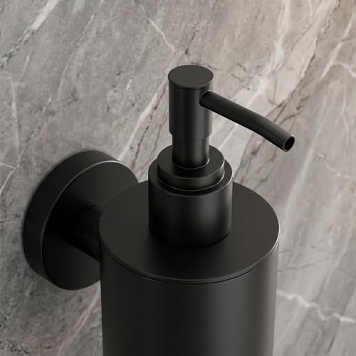 Image of Premium Wall Mounted Liquid Soap Dispenser - 304 Stainless Steel Holder with Frosted Glass Bottle | Rust-Proof Hand Wash Pump for Bathroom, Kitchen, & Wash Basin (Round 10BL)