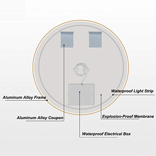Bathroom Mirror φ60cm（24in） Round LED Illuminated Backlit, With Aluminum Alloy Frame, Vanity Makeup, Shaving Mirror, Anti-fog/Waterproof