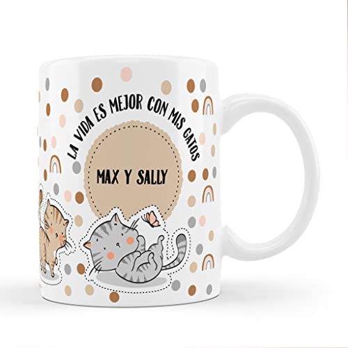 Bee Ingenious Taza gato personalizada con nombres. Regalos para