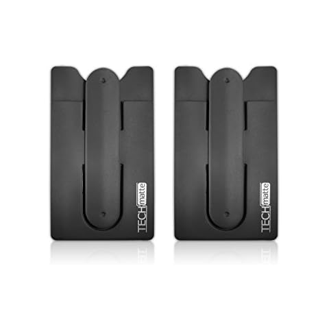 TechMatte Phone Wallet-Stick On Card Holder and Money Clip with Built-in Phone Stand (2-Pack, Black) Cover