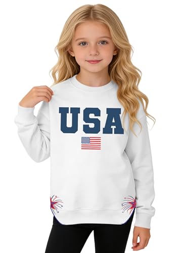 Image of Ithalt Kids USA Sweatshirt Boys Girls 4th of July Shirt American Patriotic Pullover with Embroidered Side Slits 5-14y