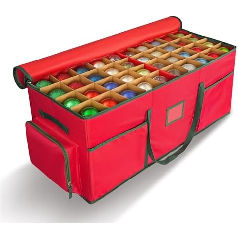 HYRIXDIRECT Christmas Ornament Storage Box -Up to 160 Holiday Ornaments with Adjustable Dividers & 6 Pockets Large Capacity Storage Container for Christmas Decorations Toys Gift Wrap Organizer Cover