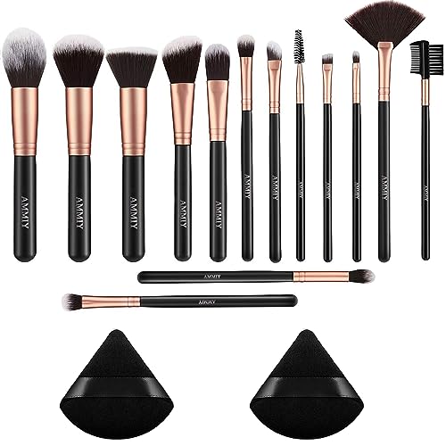 14 PCS Set Pinceaux Maquillage Rose Doré avec 2 houppettes à poudre Triangle Noires pour Fond De Teint Mélange Poudre Le Visage Ombres à Paupières