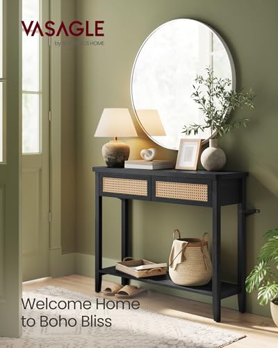 Image of VASAGLE 39.4 inch Console Table, 2 Drawers, Open Storage Shelf, Rounded Corners