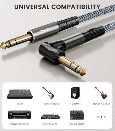 Image of 1 /4 Inch TRS Instrument Cable, Right Angle to Straight, 6.6FT 2-Pack | Nylon Braided 6.35mm TRS Male to Male Balanced Audio Cable for Electric Guitar, Bass, Keyboard, Mixer, Amplifier, Speaker