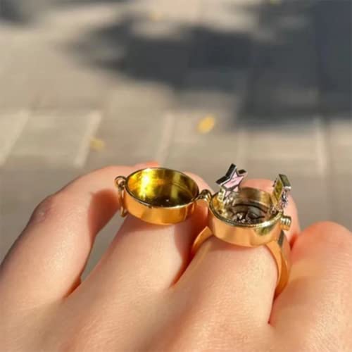 BFF Rings for 2 Best Friends Gold Cartoon Anime Aesthetic Ring Cute Rings Matching Couple Ring Adjustable Aesthetic Jewelry for Women2