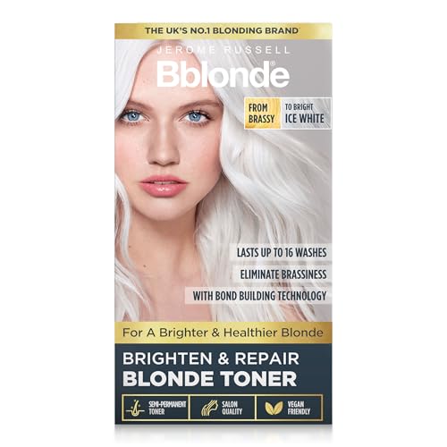 Jerome Russell Bblonde Ice White Post Blonding Toner - Semi Permanent Hair Dye Kit for Pre Lightened & Blonde Hair with Brazil Nut Oil, No Ammonia & Vegan