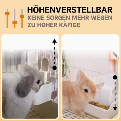 Kaninchenschüssel, 2-in-1 Hängende Schüssel für Kleine Hundekäfige - Abnehmbare Futter- und Wasserschüssel für Welpen, Katzen, Kaninchen, Meerschweinchen (Rosa)