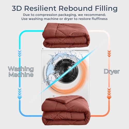 HEVUMYI Terracotta Twin-XL Comforter Set - 5-Piece All Season Bed in a Bag Twin-XL, Ultra Soft Bedding Set with Comforter, Flat Sheet, Fitted Sheet, Pillowcases, Pillow Shams