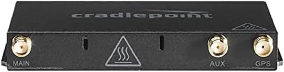 Передний view of Cradlepoint MA-MC400-1200M-B modem showing MAIN, AUX, and GPS antenna ports.
