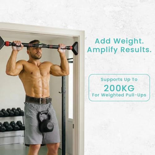Image of Roughhouse Pull Up Bar for Home Workout | Ultra-Secure 200 KG Capacity | 360 Dual Lock No Screw Doorway Chin Up Bar | Adjustable 75-100 CM | Superior Grip Handles | Height Increase Bar for Men, Women & Kids