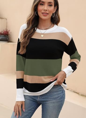 QACOHU Women's Fall Sweater 2024 Crew Neck Long Sleeve Casual Pullover Knitted Sweater Tops2