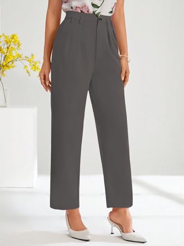 Image of Shasmi Women's High Waist Pleated Straight Leg Trousers - Elegant Solid Color Work Pants with Pockets, Casual Office Wear Polyester Blend Wide Leg Suit Pants (Trouser 235)