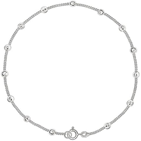 Clever Schmuck Silver Curb Anklet 27 cm (Can Be Worn Shorter, Clasp in Front of Ball) with Lots of Balls, Diameter 2.5 mm in Between, Shiny Sterling Silver 925, for Women, Children, Teenagers Cover
