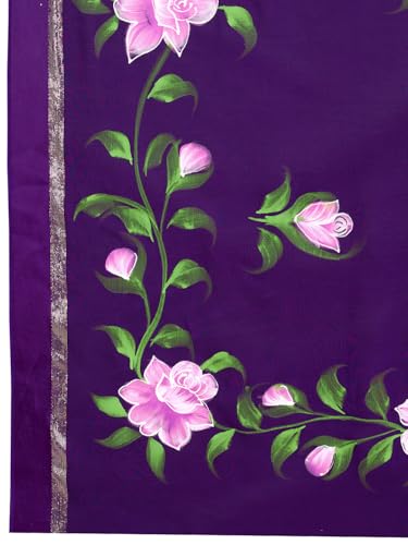 Image of Women Hand Painted Saree |Women's Georgette Printed Saree With Unstitched Blouse Piece