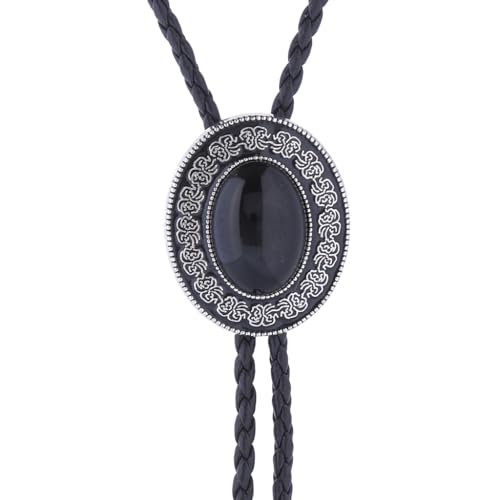 Image of GelConnie Bolo Tie for Men Women Western Cowboy Turquoise Leather Necktie | Natural Stone Bolo Tie Necklace for Women Rodeo Cowboy Leather Necktie Native American Western Cowgirl Ties Adjustable Cord