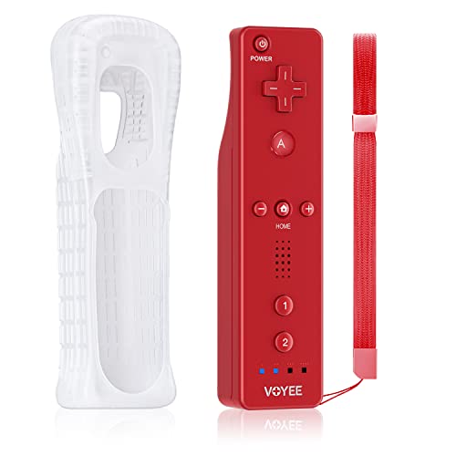Wii Remote Controller, VOYEE Wii Controllers Built in 3-Axis Motion Plus, Wireless Gaming Controller Compatible with Nintendo Wii/Wii U Console - with Silicone Case | Wrist Strap (Red)