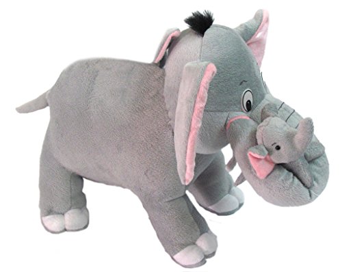 Image of Tickles Mother Elephant with Single Baby Stuffed Soft Plush Animal Toy for Kids Birthday Gifts (Size: 32 cm Color: Grey)