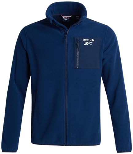 Reebok Mens Fleece Jacket - Lightweight Polar Fleece Zip Up Winter Softshell Jacket Men with Pockets for Hiking and Workout, Size X-Large, Batik Blue