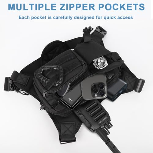 Image of GUSTAVE Chest Bag for Men Women Black Tactical Vest Bag Waterproof Multi-pockets Adjustable Rig Bag for Running, Cycling, Sports, Workouts, Outdoor