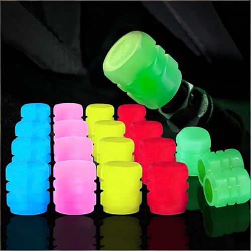 20 Piezas Tapones Valvula Rueda Coche Luminoso, Tokaneit Car Valve Caps Caucho, Tapones Rueda Universal, Accesorio Decorativo de Seguridad, para Coches, Motos, Bicicletas, E Bikes
