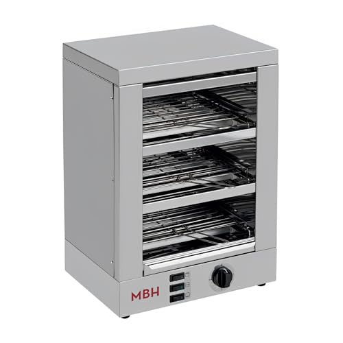MBH - Tostadora profesional 3 pisos INOX eléctrica con temporizador para HOSTELERÍA. Horno tostador de pan industrial para bar y restaurante.