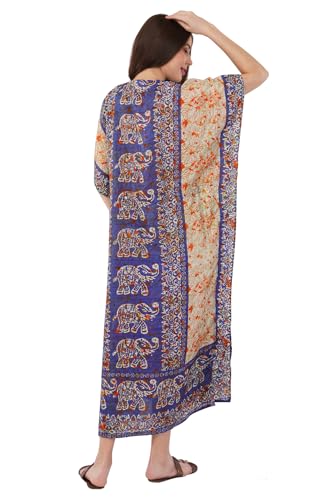 Divine threads -- Elephant Design Women Kimono Cover Up V Neck Batwing Sleeve Plus Size Beach Kaftan Dresses