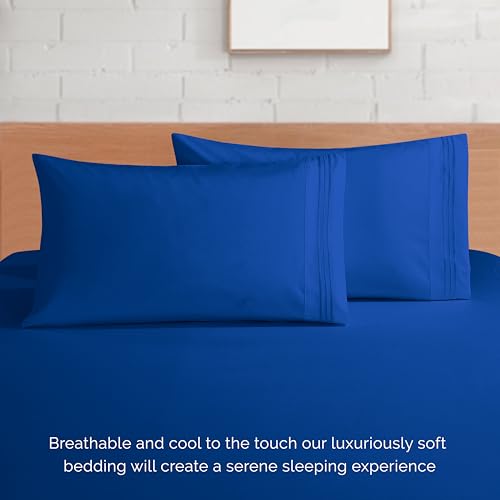 Elegant Comfort Luxurious 1500 Premium Hotel Quality Microfiber 4-Piece Sheet Set, 18-24 Inches Deep - Extra Deep Pocket Sheets - Ultra Soft 4PC Deep Pocket Sheets, Full, Royal Blue