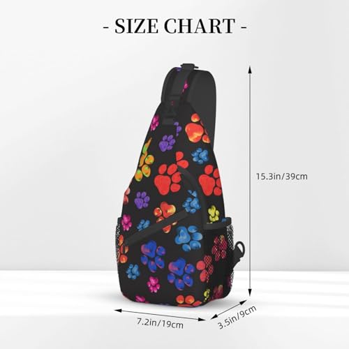 Dog Cat Paw Print Chest Sling Bag Colorful Crossbody Shoulder Backpack Adjustable Travel Hiking Casual Daypack2