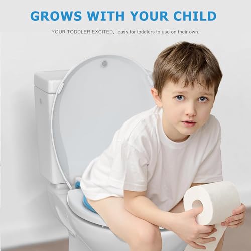Round Toilet Seat with Built in Potty Training Seat, Potty Training Toilet Seat for Toddlers, Magnetic Kids Seat and Cover, Slow Close and Never Loosen, Fits both Adult and Child, Blue Round