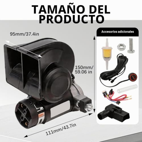 Kit de bocina para camión 12 V y 150 dB de aire comprimido con cables e interruptor universal 2