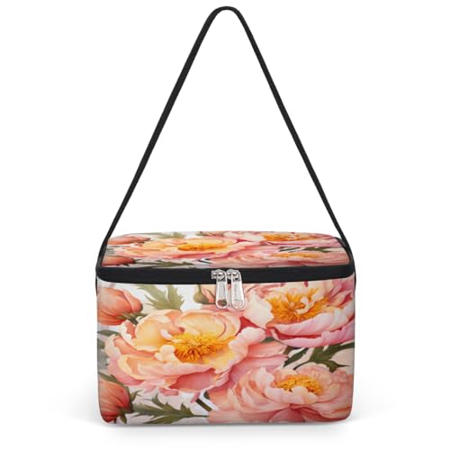 GzLeyigou Peony Florals Lunch Bags for Women Men 9 Cans, Hot & Cold Food Delivery Bag Insulated Grocery Bag Insulated Lunch Box Beautiful Peony Cooler Bag for Office Work Picnic Beach