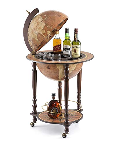 Zoffoli Da Vinci Classic Floorstanding Globe Drinks Cabinet On Wheels - Rust