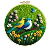 Kit Per Infeltrimento Ad Ago Fiori,Uccelli E Animali Dei Cartoni Animati Strumenti Per Infeltrimento Ad Ago Per Principianti,Feltro Di Lana Con Istruzioni,Aghi,Telai Da Ricamo Per Deco 20x20cm