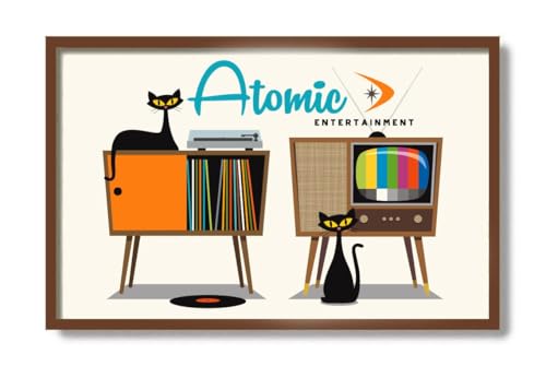 Christabel StoreUS Mid Century Modern Wall Art Print, Cat s, Record Player Console, Black Art, Vintage TV, Vinyl Storage, Atomic Decor Unframed #633