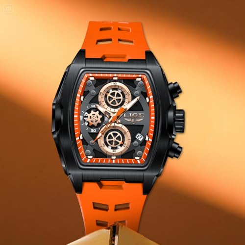 Image of LIGE Mens Watches Luxury Tonneau Watches for Men Waterproof Analog Watch Chronograph Calendar Date Men's Dress Business Work Watch Large Square Face Wristwatch