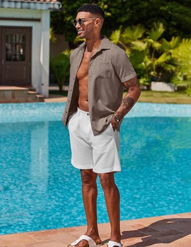 Image of COOFANDY Men's Button Down Shirts Short Sleeve Casual Shirts Summer Beach Linen Shirts with Pocket