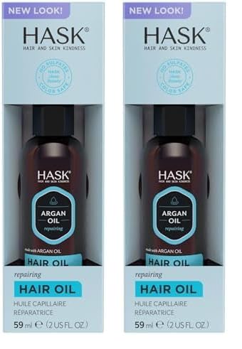 HASK Argan Oil Hair Oil for shine and frizz control repairing for all hair types, colour safe, and cruelty-free -1 59mL Bottle (Pack of 2)