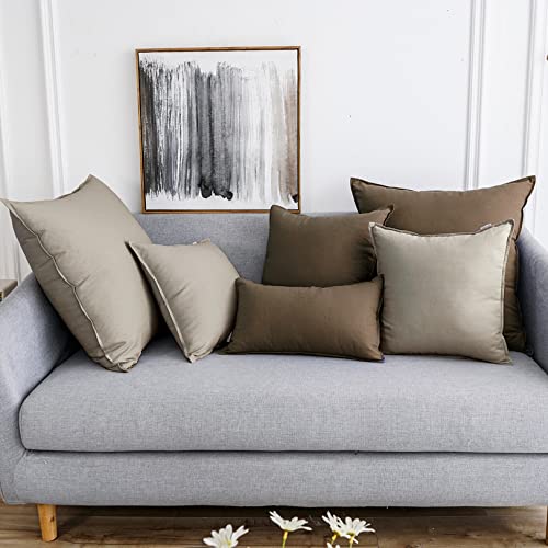 Jeanerlor Pack of 2 24 x 24 Inch Cotton Linen Soft Soild Decorative Square Throw Pillow Covers Green Cushion Case Set for Bedroom/Sofa/Car 60 x 60 cm, Khaki