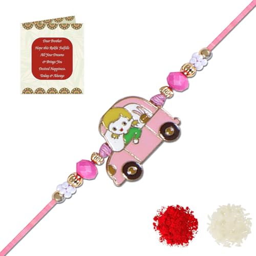Image of Riddhika Ventures Premium Multicolour Meenakari Stylish Kids Rakhi Gifts for Brother, Sister with Roli Chawal and Greeting Card