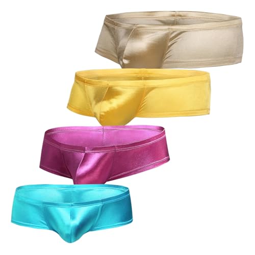 Men's Glossy Satin Boxer Underwear Panties Low Rise Shiny Boxer Briefs